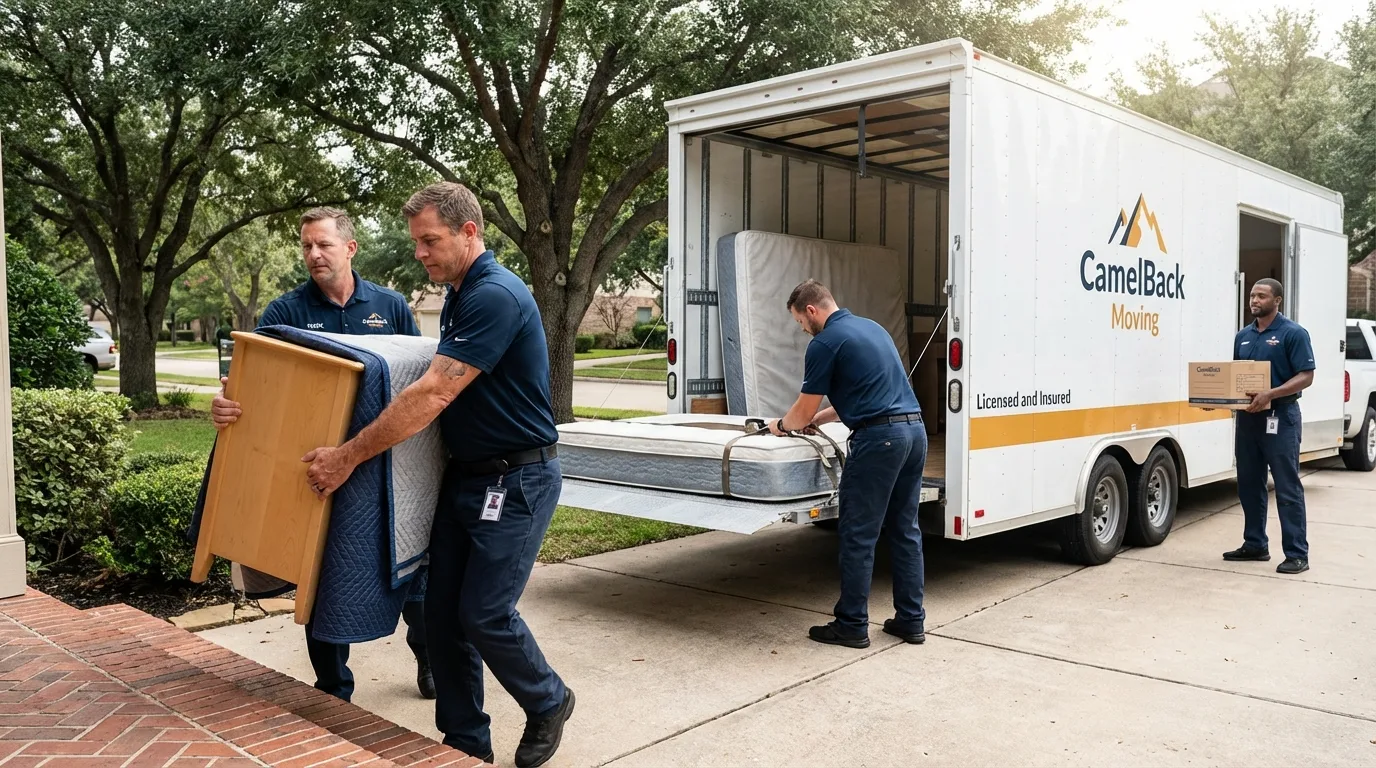 Crew loading residential truck for cross-state move from Constantine, MI